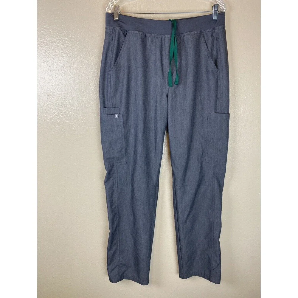Figs Men's Scrubs Pants L Gray Axim Cargo Scrub Straight Leg Drawstring Elastic